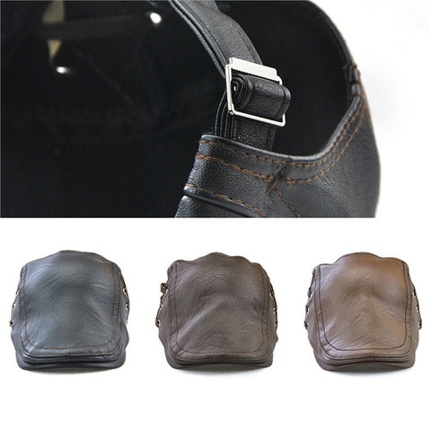 Men's Flat Cap Vintage PU Leather Newsboy Cap Flat Golf Driving Hunting Hat