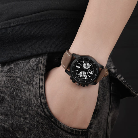 Luxury Stainless Steel Quartz Military Sport Leather Band Dial Wrist Watch