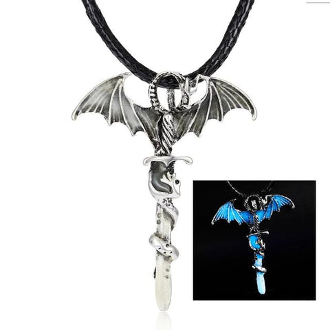 Rinhoo Vintage Magic Steampunk Glowing Luminous Punk Dragon Pendants Necklaces Mens Jewelry Glow In the dark Pendant Necklace