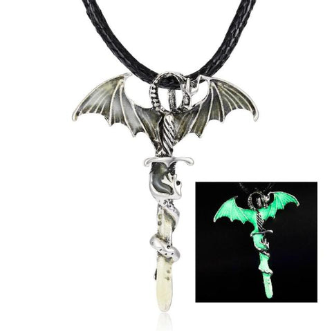 Rinhoo Vintage Magic Steampunk Glowing Luminous Punk Dragon Pendants Necklaces Mens Jewelry Glow In the dark Pendant Necklace