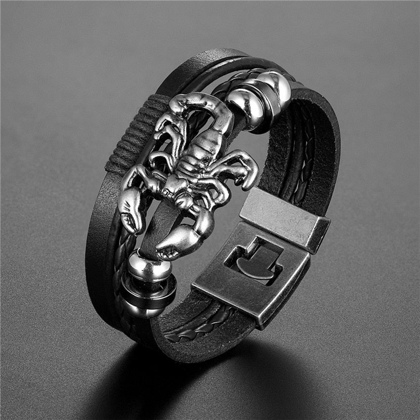 2020 New Handmade Retro Woven Charm Leather Bracelet Men Vintage Multilayer Bangles Scorpion Men Jewelry Pulseira Feminina TZ611