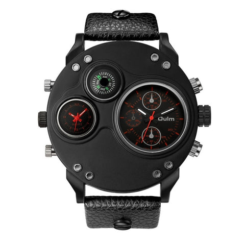 Oulm Unique New Sport Watches for Men Luxury Brand Casual PU Leather Military Watch Male Decorative Compass Quartz Clock Man