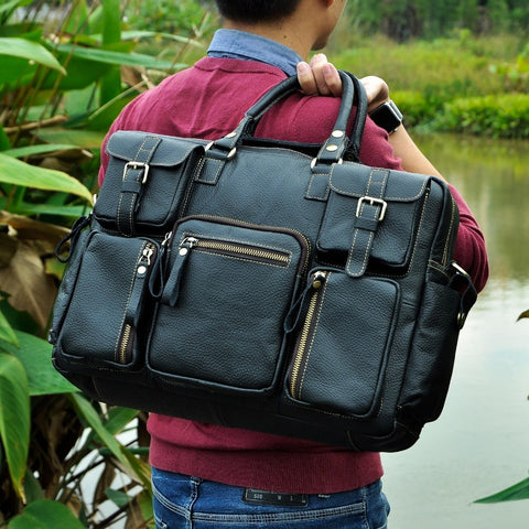 Men Real Leather Antique Large Capacity Travel Briefcase Business 15.6&quot; Laptop Case Attache Messenger Bag Portfolio 3061-b