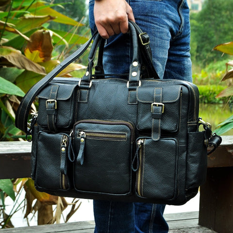 Men Real Leather Antique Large Capacity Travel Briefcase Business 15.6&quot; Laptop Case Attache Messenger Bag Portfolio 3061-b