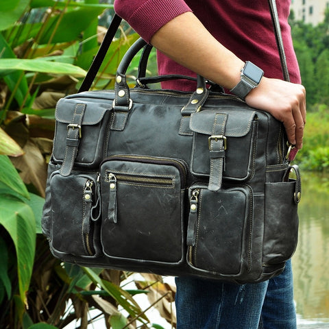 Men Real Leather Antique Large Capacity Travel Briefcase Business 15.6&quot; Laptop Case Attache Messenger Bag Portfolio 3061-b