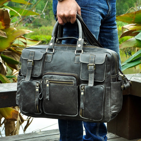 Men Real Leather Antique Large Capacity Travel Briefcase Business 15.6&quot; Laptop Case Attache Messenger Bag Portfolio 3061-b