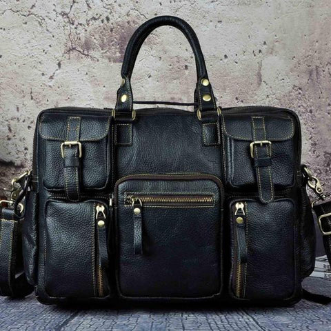 Men Real Leather Antique Large Capacity Travel Briefcase Business 15.6&quot; Laptop Case Attache Messenger Bag Portfolio 3061-b