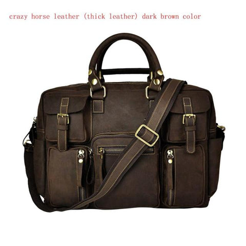 Men Real Leather Antique Large Capacity Travel Briefcase Business 15.6&quot; Laptop Case Attache Messenger Bag Portfolio 3061-b