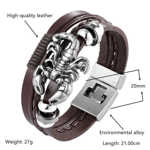 2020 New Handmade Retro Woven Charm Leather Bracelet Men Vintage Multilayer Bangles Scorpion Men Jewelry Pulseira Feminina TZ611