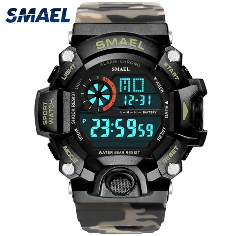Men Watch 50m Waterproof SMAEL Luxury Watch Men LED Luminous Watches Camouflage Watch Band 1385C Digital Wristwatches Military
