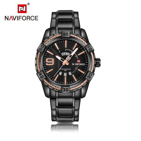 NAVIFORCE Luxury Brand Mens Sport Watch Gold Full Steel Quartz Watches Men Date Waterproof Military Clock Man relogio masculino