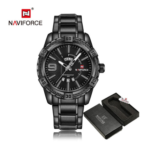 NAVIFORCE Luxury Brand Mens Sport Watch Gold Full Steel Quartz Watches Men Date Waterproof Military Clock Man relogio masculino