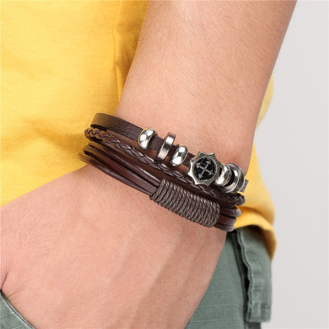 2020 New Handmade Retro Woven Charm Leather Bracelet Men Vintage Multilayer Bangles Scorpion Men Jewelry Pulseira Feminina TZ611