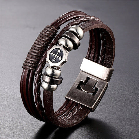 2020 New Handmade Retro Woven Charm Leather Bracelet Men Vintage Multilayer Bangles Scorpion Men Jewelry Pulseira Feminina TZ611