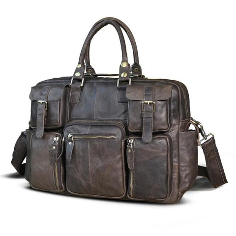 Men Real Leather Antique Large Capacity Travel Briefcase Business 15.6&quot; Laptop Case Attache Messenger Bag Portfolio 3061-b