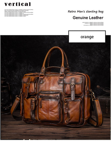 Men Real Leather Antique Large Capacity Travel Briefcase Business 15.6&quot; Laptop Case Attache Messenger Bag Portfolio 3061-b