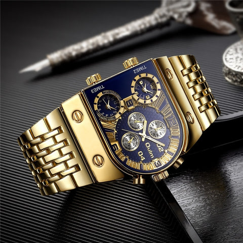 Oulm New HT9315 Quartz Watches Men Military Waterproof Wristwatch Luxury Gold Stainless Steel Male Watch Relogio Masculino