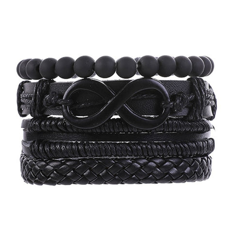 3-4pcs/Sets Vintage Anchor, Leaf, Owl Bracelets For Men Fashion Black Leather Bracelet & Bangles Multilayer Wide Wrap Jewelry