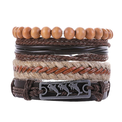 3-4pcs/Sets Vintage Anchor, Leaf, Owl Bracelets For Men Fashion Black Leather Bracelet & Bangles Multilayer Wide Wrap Jewelry