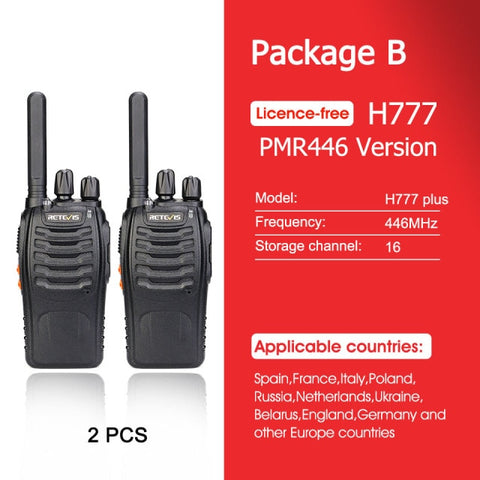 Walkie talkie Retevis H777 Plus PMR 446 Walkie-Talkies 1 or 2 pcs Handy Two-Way Radio FRS PTT Radio For Hunting Hotel Restaurant