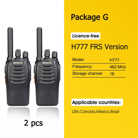 Walkie talkie Retevis H777 Plus PMR 446 Walkie-Talkies 1 or 2 pcs Handy Two-Way Radio FRS PTT Radio For Hunting Hotel Restaurant