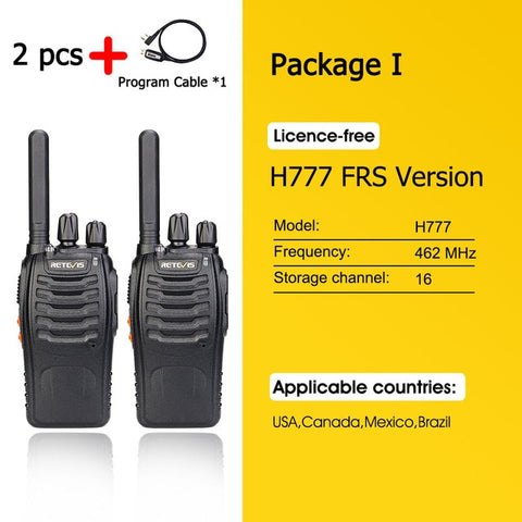 Walkie talkie Retevis H777 Plus PMR 446 Walkie-Talkies 1 or 2 pcs Handy Two-Way Radio FRS PTT Radio For Hunting Hotel Restaurant