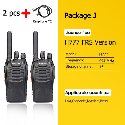 Walkie talkie Retevis H777 Plus PMR 446 Walkie-Talkies 1 or 2 pcs Handy Two-Way Radio FRS PTT Radio For Hunting Hotel Restaurant