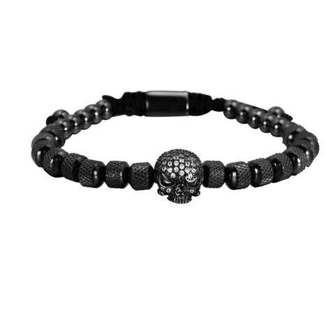 3pcs/Set Handmade Men Bracelet Micro Pave CZ Skeleton Skull Roman Numeral Hemp Rope Buckle Open Stainless Steel Bangles