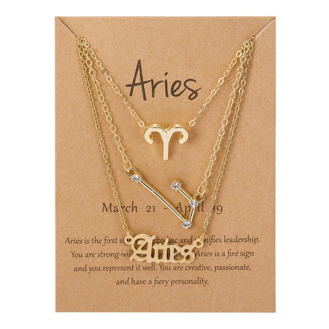 3Pcs/Set Cardboard Star Zodiac Sign Pendant 12 Constellation Charm Gold Necklace Aries Cancer Leo Scorpio Necklace Jewelry Gifts