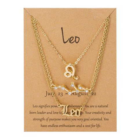 3Pcs/Set Cardboard Star Zodiac Sign Pendant 12 Constellation Charm Gold Necklace Aries Cancer Leo Scorpio Necklace Jewelry Gifts