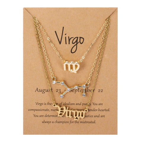 3Pcs/Set Cardboard Star Zodiac Sign Pendant 12 Constellation Charm Gold Necklace Aries Cancer Leo Scorpio Necklace Jewelry Gifts