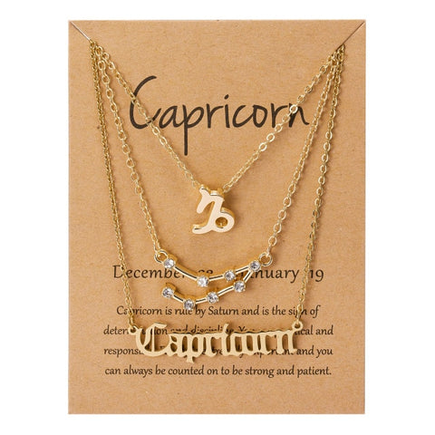 3Pcs/Set Cardboard Star Zodiac Sign Pendant 12 Constellation Charm Gold Necklace Aries Cancer Leo Scorpio Necklace Jewelry Gifts