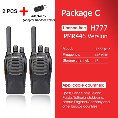 Walkie talkie Retevis H777 Plus PMR 446 Walkie-Talkies 1 or 2 pcs Handy Two-Way Radio FRS PTT Radio For Hunting Hotel Restaurant