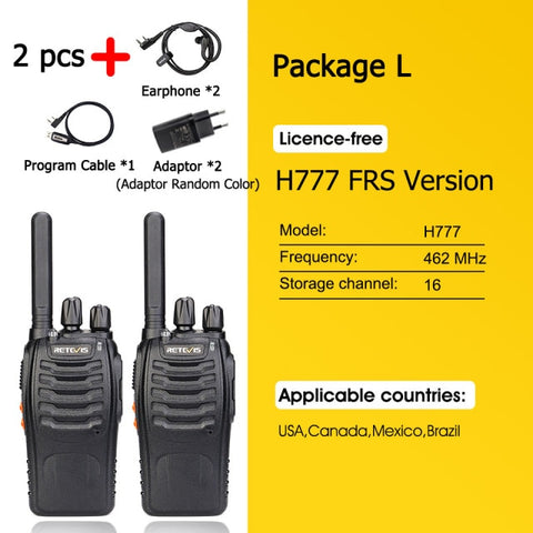 Walkie talkie Retevis H777 Plus PMR 446 Walkie-Talkies 1 or 2 pcs Handy Two-Way Radio FRS PTT Radio For Hunting Hotel Restaurant