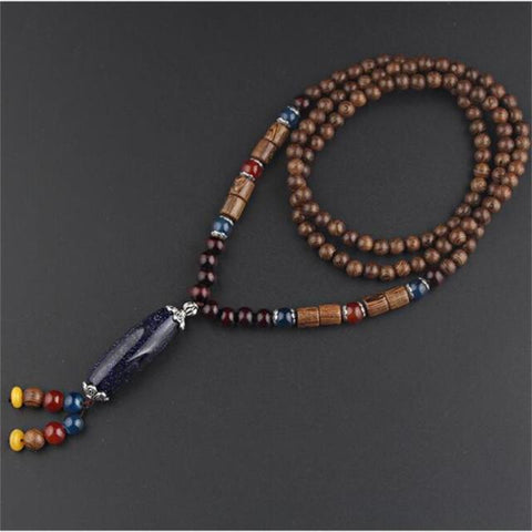 Unisex Handmade Necklace Nepal Buddhist Mala Wood Beads Pendant & Necklace Ethnic Fish Horn Long Statement Men Women's Jewelry