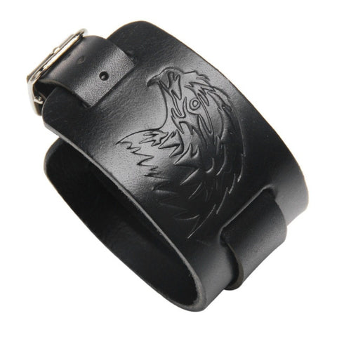 Male Black Brown Wolf Head Genuine Leather Bracelet Men Vintage Imprint Wide Bracelets Bangles Punk Rock Style Jewelry