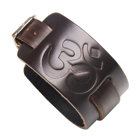 Male Black Brown Wolf Head Genuine Leather Bracelet Men Vintage Imprint Wide Bracelets Bangles Punk Rock Style Jewelry