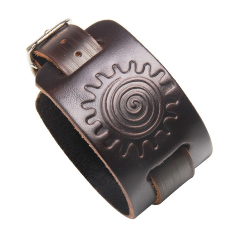 Male Black Brown Wolf Head Genuine Leather Bracelet Men Vintage Imprint Wide Bracelets Bangles Punk Rock Style Jewelry