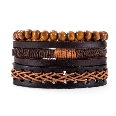 Hot Sale Retro Multi-layer Leather Bracelets For Man Wooden Beads Bracelet Handmade Owl Anchor Infinty Charm Bracelet Wrap Jewel