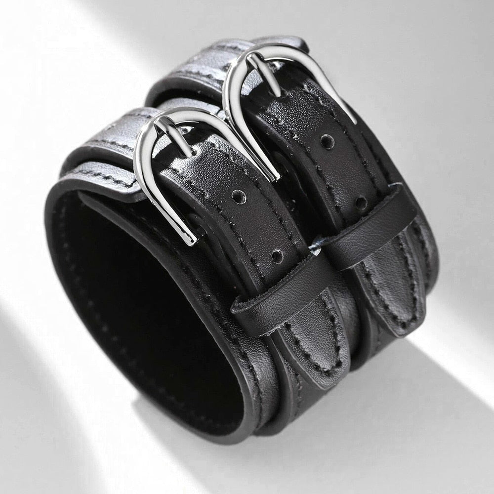 Fashion male Genuine Leather bracelet Friendship Big Wide Bracelet for Men high quality Buckle adjustable Vintage Punk Jewelry