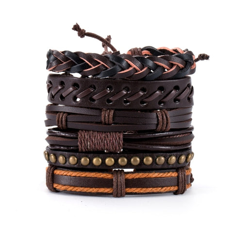 Eif Dock Vinatge Gothic Punk Skull Star Metal Multilayer Leather Bracelet Men Bracelets & Bangles Male Arm Jewelry wholesale