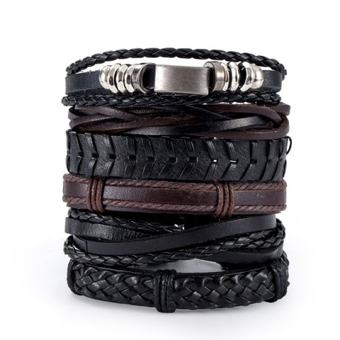 Eif Dock Vinatge Gothic Punk Skull Star Metal Multilayer Leather Bracelet Men Bracelets & Bangles Male Arm Jewelry wholesale