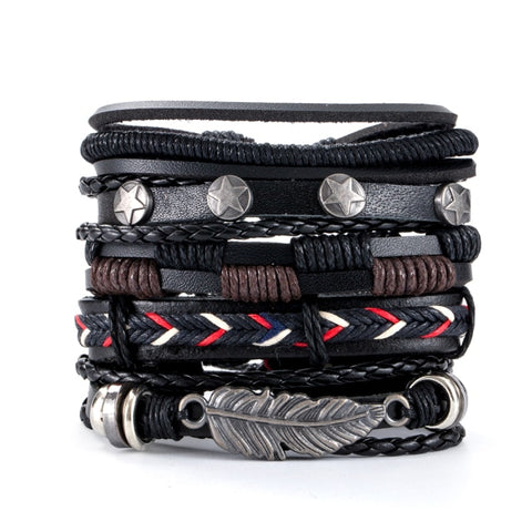 Eif Dock Vinatge Gothic Punk Skull Star Metal Multilayer Leather Bracelet Men Bracelets & Bangles Male Arm Jewelry wholesale