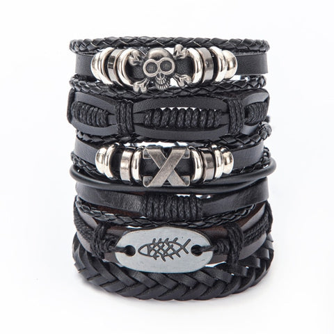 Eif Dock Vinatge Gothic Punk Skull Star Metal Multilayer Leather Bracelet Men Bracelets & Bangles Male Arm Jewelry wholesale