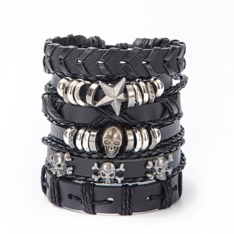 Eif Dock Vinatge Gothic Punk Skull Star Metal Multilayer Leather Bracelet Men Bracelets & Bangles Male Arm Jewelry wholesale