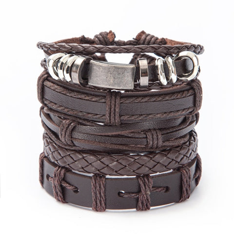 Eif Dock Vinatge Gothic Punk Skull Star Metal Multilayer Leather Bracelet Men Bracelets & Bangles Male Arm Jewelry wholesale