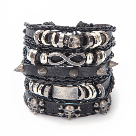 Eif Dock Vinatge Gothic Punk Skull Star Metal Multilayer Leather Bracelet Men Bracelets & Bangles Male Arm Jewelry wholesale