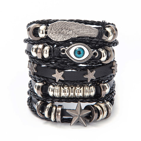 Eif Dock Vinatge Gothic Punk Skull Star Metal Multilayer Leather Bracelet Men Bracelets & Bangles Male Arm Jewelry wholesale