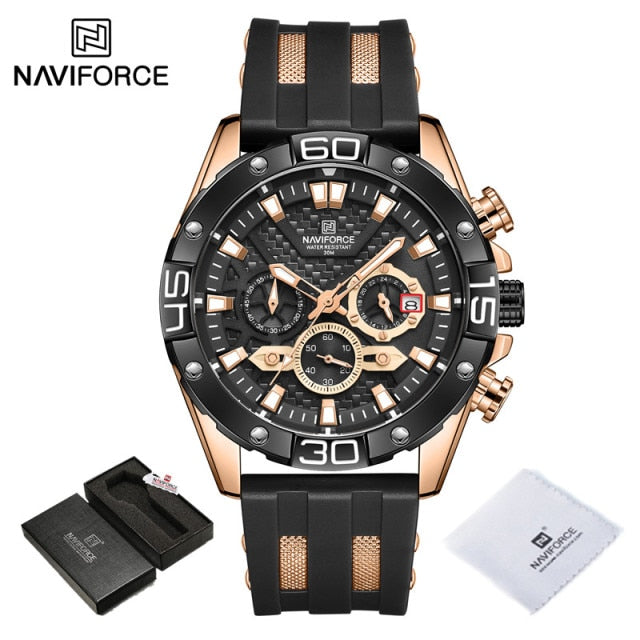 NAVIFORCE Luxury Watches for Men Fashion Silicone Strap Military Waterproof Sport Chronograph Quartz WristWatch Clock With Date