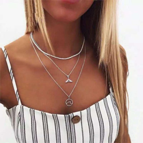 LATS Gold color Choker Necklace for women Multilayer Long moon Tassel Pendant Chain Necklaces & Pendants chokers Fashion Jewelry